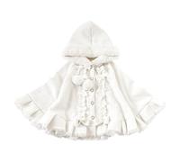 Cuteighteen Kawaii Lolita - Capa con capucha para adolescentes, con forro polar, abrigo de invierno con capucha y ribete de encaje, Blanco, Talla única