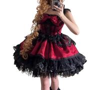 Cuteighteen Vestido de Princesa Lolita sin Mangas para Adolescentes Kawaii Ballet con Encaje y Volantes en Capas Victoriano Elegante Vestidos de Fiesta y Cóctel, Negro rojo, S