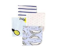 CuteOn 4 PCS Reutilizable Recién Nacido Bebé Trapo Alimentación Limpiar Paño Mini Bebé Toallas para Sensible Piel (11.02" x 11.02", 10 Ballenas Azules)