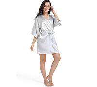 CuteOn Batas de kimono de satén para mujer Fiesta de la novia Batas de boda de dama de honor Batas de baño de seda Argent L