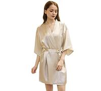 CuteOn Batas de kimono de satén para mujer Fiesta de la novia Batas de boda de dama de honor Batas de baño de seda Champagne Gold L