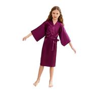 CuteOn Niños Niña Robe Satin Vestido de niña de Las Flores Albornoz de Seda para niños Color Puro Robe Albornoz Ropa de Dormir SPA natación cumpleaños 5-7Y