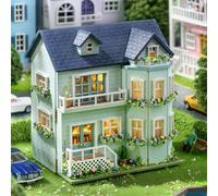 CUTEROOM Casa en Miniatura, Juego de casa de muñecas de Madera, Mini Juego de construcción de casa con Muebles y luz LED, Regalo de cumpleaños para Mujeres y niñas (Warm Manor)