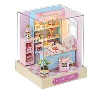 Cuteroom DIY Mini Dollhouse Juego de Muebles de Madera, caseta Hecha a Mano, pequeña casa con Caja de música, para Construir Juguetes y Regalos de cumpleaños (Candy)