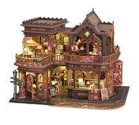 CUTEROOM Kit de casa en miniatura de bricolaje, kit de casa de muñecas de madera con LED Magic Tiny House Kits para mujeres adultas regalos para Navidad cumpleaños (cafetería de libros)