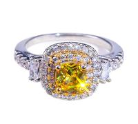Cuteshop - Anillo de boda de plata de ley 925, citrino amarillo brillante y topacio blanco, circonita cúbica y diamantes de imitación, joyería para mujer, 7 UK, Plata, circonita, Citrino