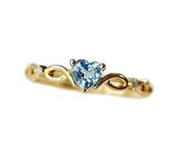 Cuteshop Anillo de oro de 14 quilates con topacio azul marino y corazón con circonita cúbica y diamante para mujer, aniversario, compromiso, boda, anillo de piedras preciosas (8)