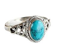 Cuteshop Anillo de plata de ley 925 auténtica para mujer, corte ovalado, bohemia natural, turquesa, propuesta de cumpleaños, anillo de compromiso hueco, para fiesta, tamaño 6-10 (6)