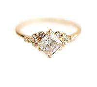 Cuteshop Anillo vintage de oro de compromiso con diamantes de oro de 14 quilates milgrain banda para mujeres y niñas (7)