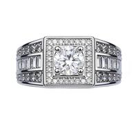 Cuteshop Anillos de boda de plata de ley para hombres chapado en oro blanco topacio CZ anillo de cristal anillo de joyería tamaño 8-12 (10)