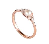 Cuteshop - Elegantes anillos de perlas de oro rosa con cristales de circonita cúbica, anillo de compromiso (7)