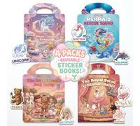 Cutesora Pack de 4 Libros de Pegatinas Reutilizables 3D, Sticker Book