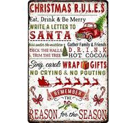 Cutest Christmas Rules Eat Drink and Be Merry Remember Reason for The Season - Letrero de metal retro para decoración de pared, 30,5 x 40,6 cm, para dormitorio de cueva de hombre