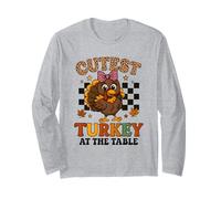 Cutest Turkey at The Table Leopard Bow Thanksgiving for Kids Manga Larga