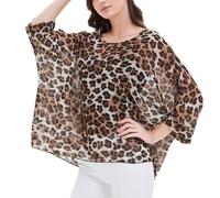 CuteSwan Blusa de gasa con estampado bohemio de verano para mujer, cuello en V, túnica para leggings, camisetas casuales, #Leopardo marrón, Taille unique