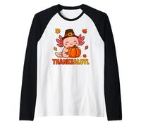 CuteThanksalotl Axolotl Thanksgiving Day Pumpkin Autumn Fall Camiseta Manga Raglan