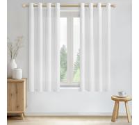 CUTEWIND Cortinas Blancas Cortas Translucidas Lino para Ventanas Cocina 140x175 CM Cortinas Salon Modernas 2 Piezas Cortina Blanca Visillo con Ojales para Dormitorio Comedor Habitacion