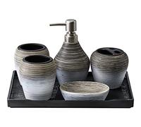 Cutfouwe Creativo Conjunto De Baño De Cerámica De 5 Piezas Conjunto De Baño De Baño Conjunto De Accesorios De Baño De Cerámica Dispensado (Sin Bandeja),Gris