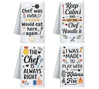 CUTHOLLOW Juego de 4 paños de cocina decorativos, regalos de chef, microfibra suave y absorbente, paños de cocina para platos, cocina, té, café, bar, casa, mejor regalo para cremallera
