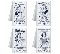 CUTHOLLOW Juego de 4 Paños de Cocina Divertidos, Paños Cocina Ama de Casa Horneando, Toallas Decorativas Microfibra para Cocina, Café, Bar, Hogar, Cumpleaños