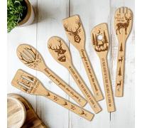 CUTHOLLOW - Juego de 6 utensilios de cocina de madera - ciervo cucharas de bambú - regalo de cocina para mujer, cumpleaños, inauguración de la casa