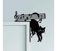 CUTHOLLOW Letrero decorativo de pared con diseño de gato y música, 25 x 25 cm, metal único para colgar sobre el marco de la puerta, acento de esquina para el hogar, sala de estar, puerta delantera