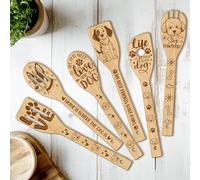 CUTHOLLOW Set 6 piezas Perro Dibujos Animados utensilios de cocina de madera, cucharas de madera de bambú no tóxico para cocinar, mejor regalo inauguración de la casa, cumpleaños, Acción de Gracias