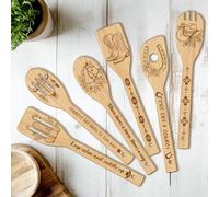 CUTHOLLOW Set 6pcs Cowboy utensilios de cocina de madera, cucharas de madera de bambú no tóxico para cocinar, mejor regalo inauguración de la casa, cumpleaños, Acción de Gracias, Navidad para mujeres