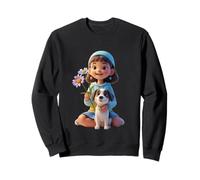Cutie Girl with Cute Dog and Flowers - Camiseta Unisex para niños Sudadera