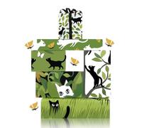Cutie - Papel de regalo de gato blanco y negro saltando sobre mariposas en un campo de hierba alta y flores de primavera, enredado en árboles, papel de regalo de gatito gótico plegado, 6 hojas en 6