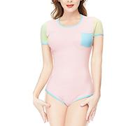 CutiePlusU - Body de algodón con botones en la entrepierna para adulto pijama de una pieza estilo de empalme color Rosa L