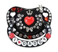 CutiePlusU Chupete para adultos Big Shield DIY hecho a mano, color negro con texto en inglés "I Love Daddy"