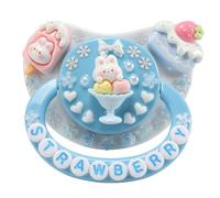 CutiePlusU Chupete para adultos, hecho a mano, con escudo grande, diseño de conejito de chocolate azul
