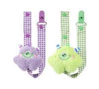 CutiePlusU Clips para chupete para adultos, paquete de 2 clips para llavero Paci para niños y niñas, ajuste universal para todos los chupetes-Purple&Green Monster