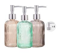 Cutiset Juego de Accesorios de baño, Botella dispensadora de jabón de Vidrio de 15 onzas para decoración de baño, Juego de 3 Unidades