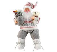 CutitiUU 35 CM Figuras de Papá Noel,Adorno Sentado de Papá Noel a Cuadros Grises,Santa Claus con un Saco,Muñeco de Papá Noel Barbudo,Figura Tradicional de Father Christmas,diseño de Papá Noel