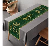CutitiUU Eid Ramadan Mubarak,Camino de Mesa Eid Ramadan Mubarak,Decoración de Mezquita de Luna y Estrella,Camino de Mesa de Ramadán Kareem, Mantel Musulmán,Festival islámico (Verde)
