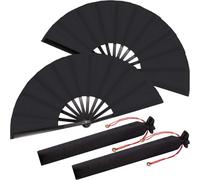 CutitiUU Grande Abanico de Mano Plegable Chinese Tai Chi, Kung Fu de Colores Sólidos Estilo Antiguo 13.4 Pulgadas con Bolsa (Negro)
