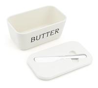 CutitiUU Mantequillera de plástico con cortador, Mantequera con tapa para encimera y estante de refrigerador,Caja para queso,Mantequera con cuchillo,16.7x9.7x7.4CM,Blanco Mantequillera