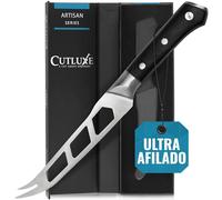 Cutluxe Cuchillo Queso 13 cm para Quesos Blandos y Duros - Hoja Dentada, Punta Tenedor y Antiadherente - Acero Alemán Alto Carbono - Mango Ergonómico - Serie Artesanal