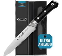 Cutluxe Cuchillo Utilitario Serrado de 13cm - Pequeño Cuchillo Cocina Profesional y Cuchillo de Tomatero - Hoja de Acero Alemán Afilada - Diseño de Mango Ergonómico y Espiga Completa - Serie Artisan