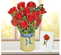CUTPOPUP Ramo de rosas rojas, tarjeta de cumpleaños, tarjeta de felicitación 3D con flores de papel (ramo de rosa roja) US8-67US