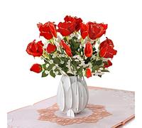 CUTPOPUP Rosas rojas - Tarjetas de cumpleaños para mujeres, tarjeta del día de la madre, tarjeta de felicitación 3D con flores para esposa, hija, ella, hermana (rosas rojas encantadoras) US8-36UK1515