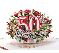 CUTPOPUP - Tarjeta desplegable de 50 cumpleaños, tarjeta de feliz 50 cumpleaños para mujeres, mamá, abuela, tarjeta de felicitación 3D desplegable de 50 cumpleaños de EE. UU
