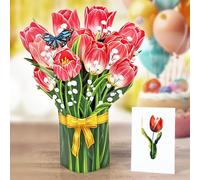 CUTPOPUP - Tarjetas de ramo de tulipanes - Tarjeta del día de la madre, 5,5 x 20,5 cm, tarjetas de cumpleaños para mujeres, tarjeta de felicitación desplegable 3D para esposa, madre, hija, hermana
