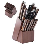 Cutter Block - 14-Slot Wooden Knifes Holder for Countertop | Durable Hardwood Bracket with Multiple Slots, Kitchen Storage Organizer for Knives Scissors Sharpeners Home Cooking Apartment Meal Prep