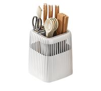 Cutter Block - Space Saver Cutter Storage Holder with Scissors Slot | Stainless Steel Stand with Parallel Grooves & Weighted Base for Cleavers, Shears, Sharpening Rods and Steak Tooling