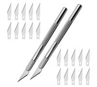 Cutter Manualidades Precision, 2 Pcs Cutter Modelismo Profesional de Acero Inoxidable con 20 Cuchillas de Recambio, Cuchillo Artesanal para Cortar y Tallar