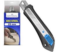 Cutter Profesional 25 mm con Hoja de Acero SK5 - Cuter con Resistencia de 60 kg y Bloqueo Automático - MONTERAL