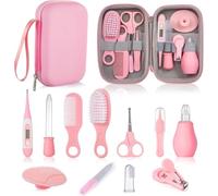 Cutties and Giggles Kit de cuidado de la salud del bebé, juego de aseo y cuidado de 13 piezas con funda, rosa